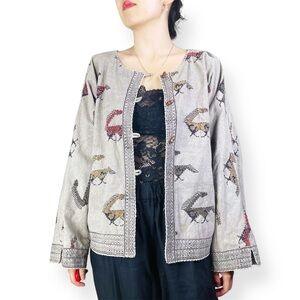 Vintage Hand Embroidered Horse Folk Art WesternBoho Reversible Jacket O/S